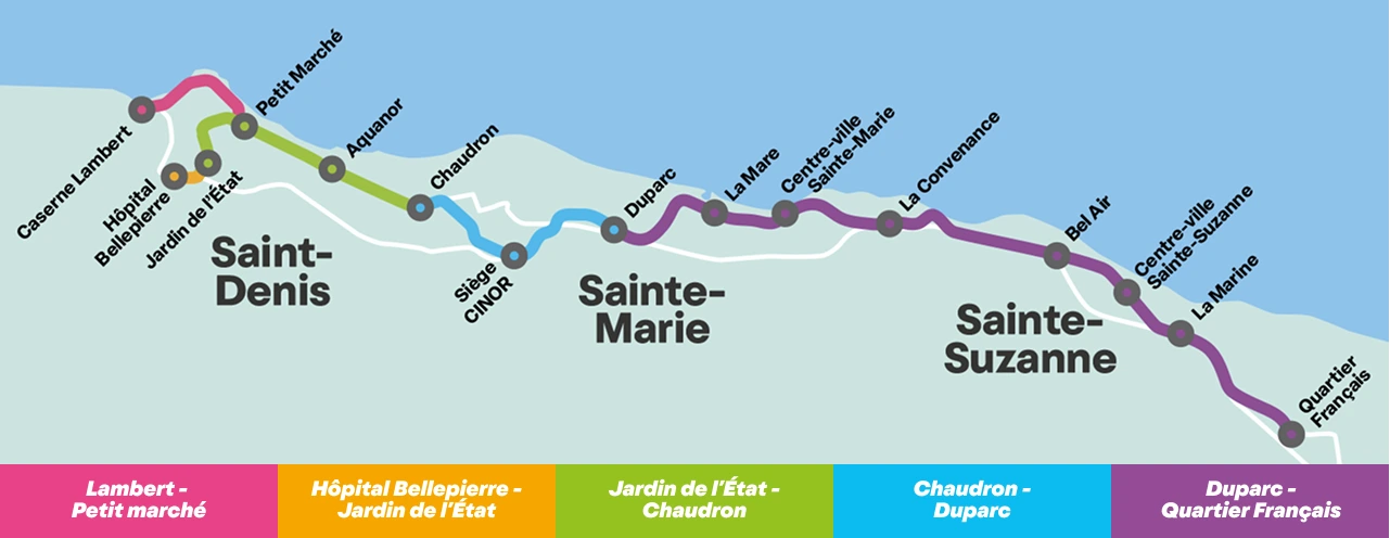 Carte du tracé BAOBAB entre Saint-Denis et Sainte-Suzanne
