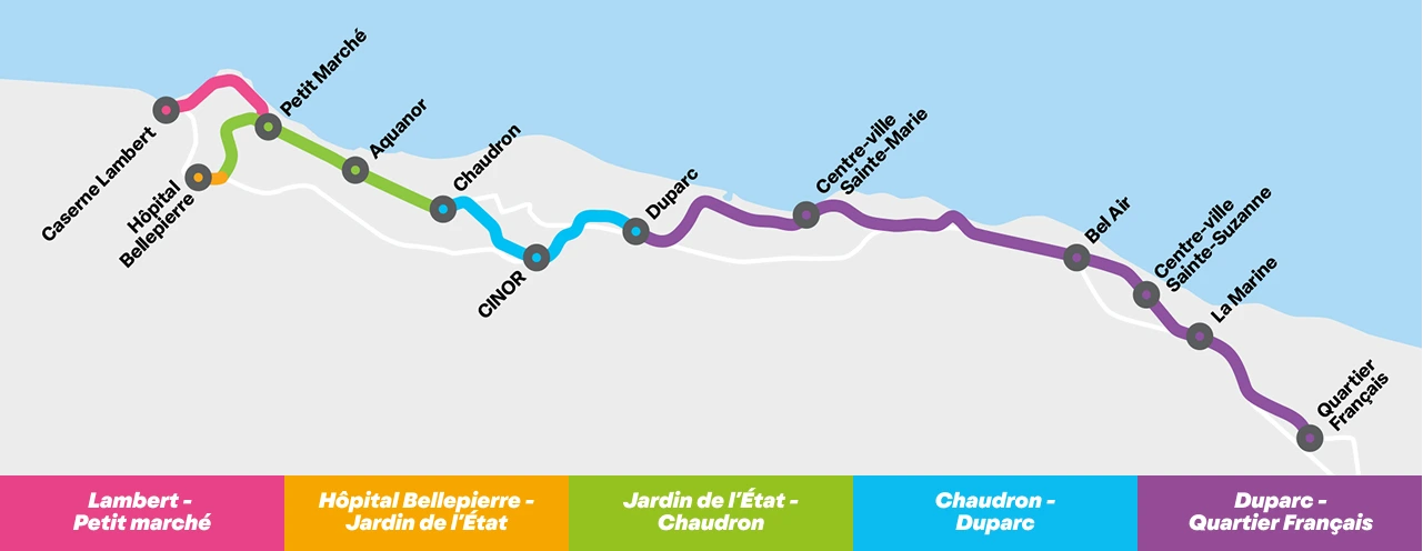 Carte du tracé BAOBAB entre Saint-Denis et Sainte-Suzanne